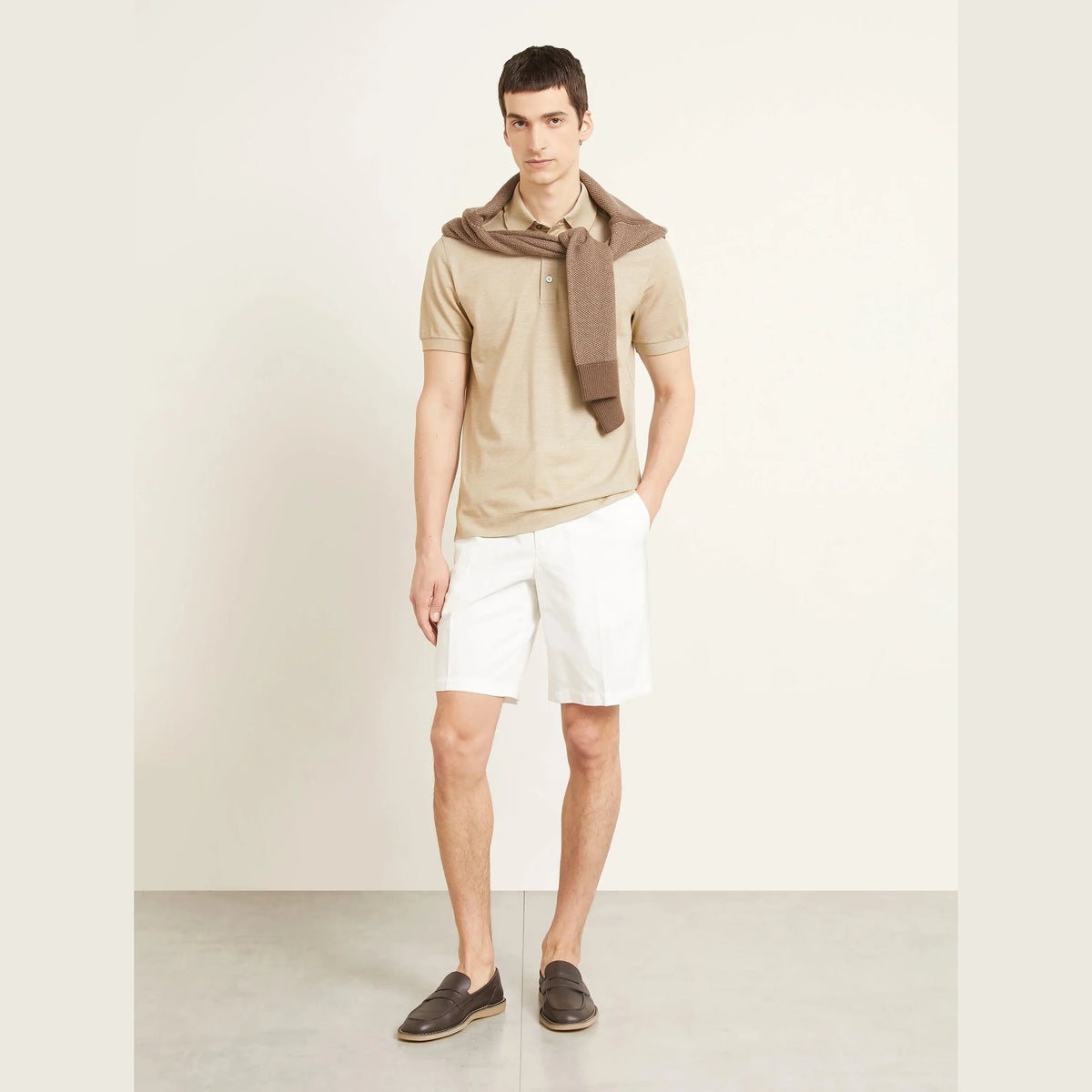 Polo Zegna - En piqué et soie - Beige