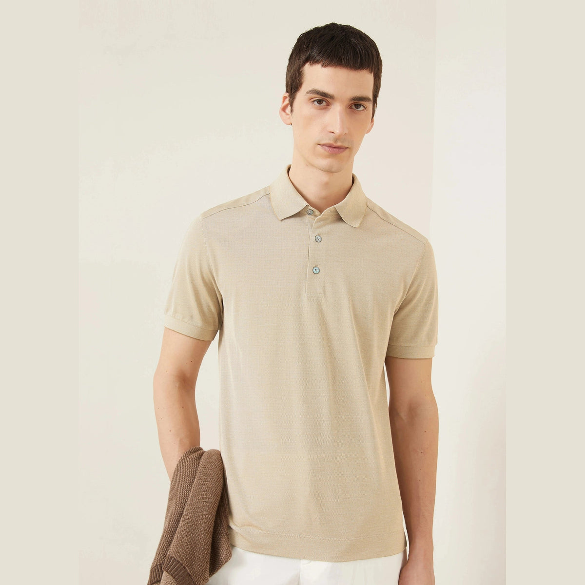 Polo Zegna - En piqué et soie - Beige