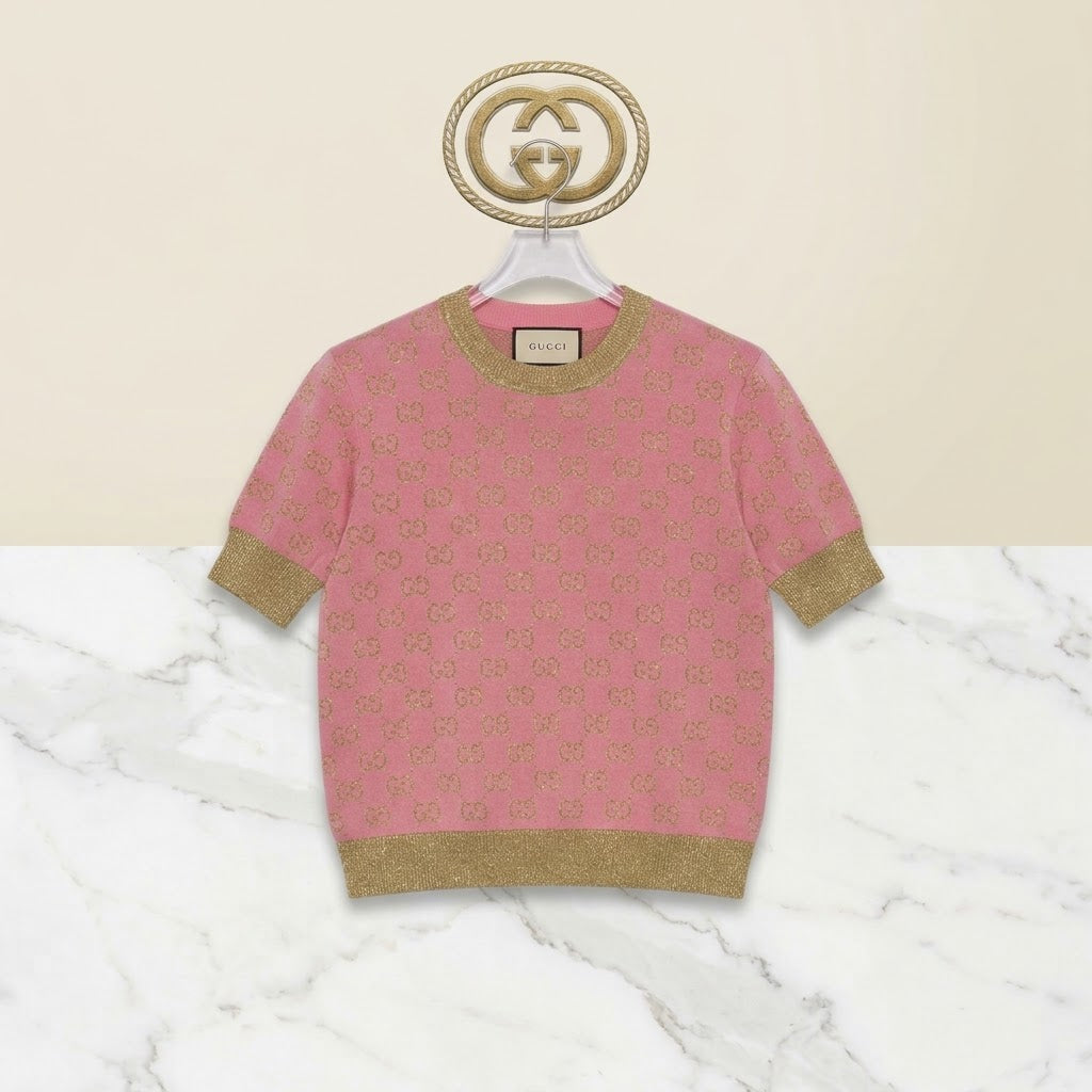 T-shirt en Maille Monogrammé – Rose & Doré