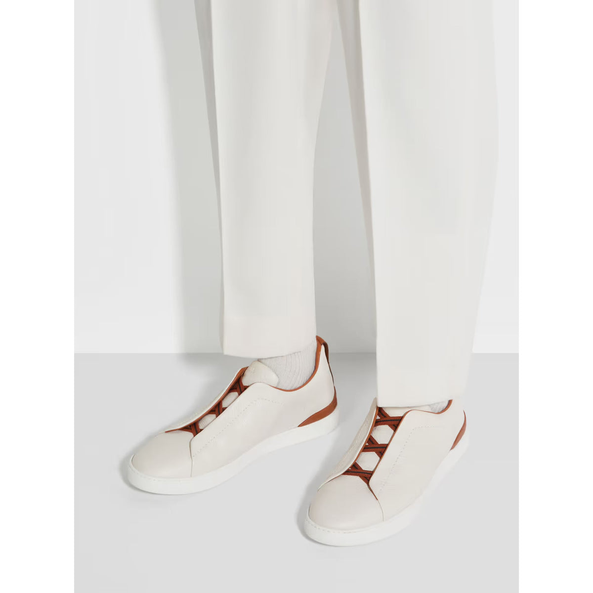 Espadrilles Zegna - Triple Stitch™ - Cuir de Cerf - Blanc / Camel