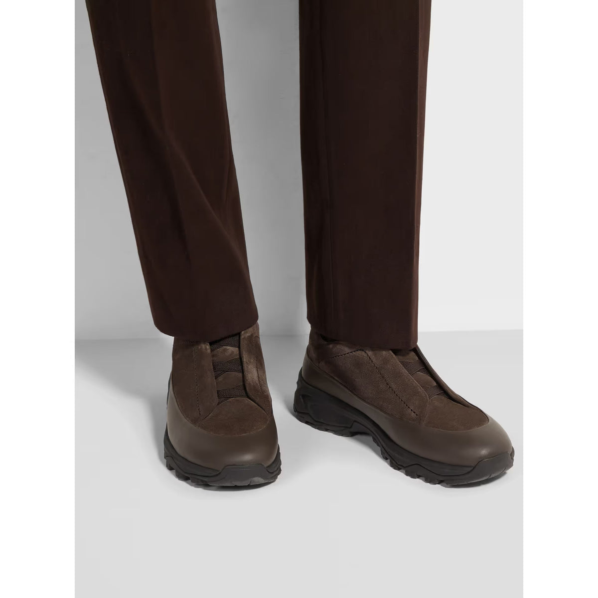 Espadrilles Zegna - Triple Stitch™ - Monte en Cuir et Veau Velours Marron Foncé