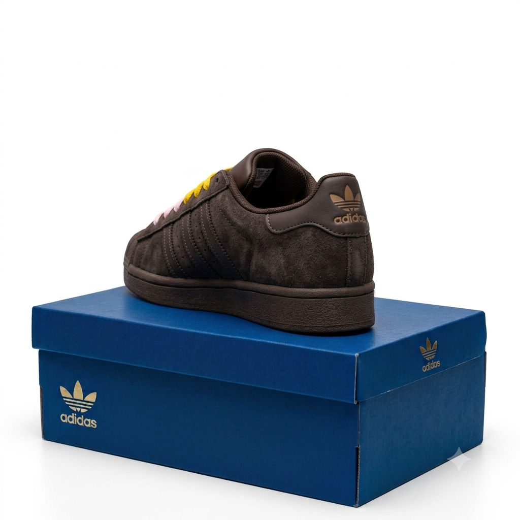 Baskets Adidas Superstar Suede – Marron / Jaune & Rose